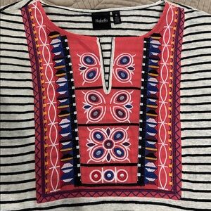 Rafaella Striped Blouse with Vibrant Red and Blue Accents